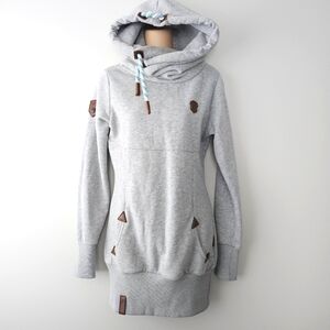Naketano Lange Hoodie Sweatshirt Dress Ash Grey Sweaterdress Size Medium Gray